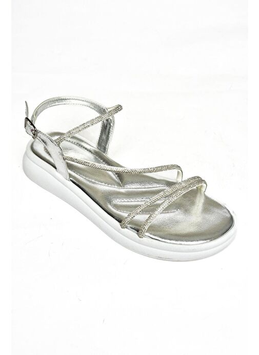S404085109 Gümüş Alçak Tabanlı Kadın Sandalet - Görsel 6