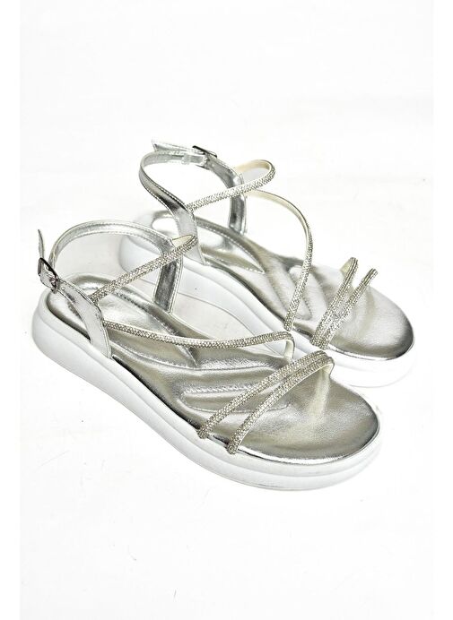 S404085109 Gümüş Alçak Tabanlı Kadın Sandalet - Görsel 7