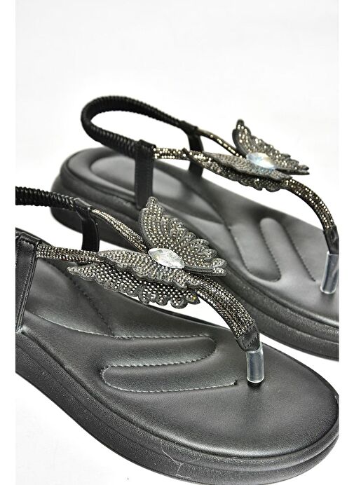 S404086009 Siyah Parmak Arası Kadın Sandalet - Görsel 8