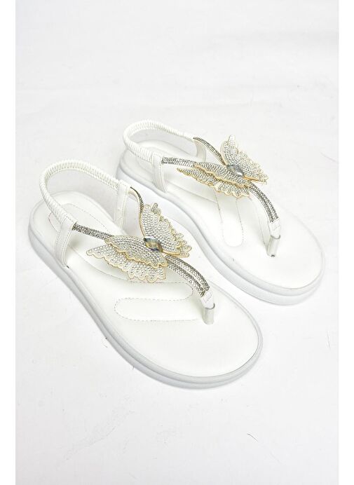 S404086009 Beyaz Parmak Arası Kadın Sandalet - Görsel 6