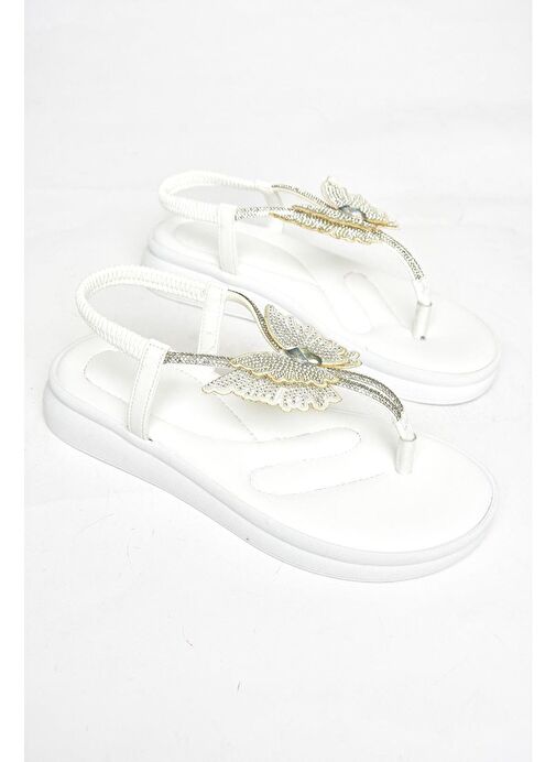 S404086009 Beyaz Parmak Arası Kadın Sandalet - Görsel 7