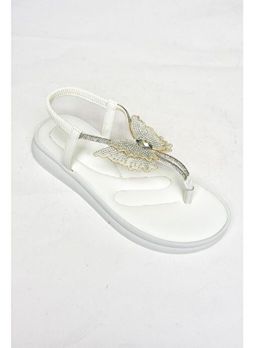 S404086009 Beyaz Parmak Arası Kadın Sandalet - Görsel 9