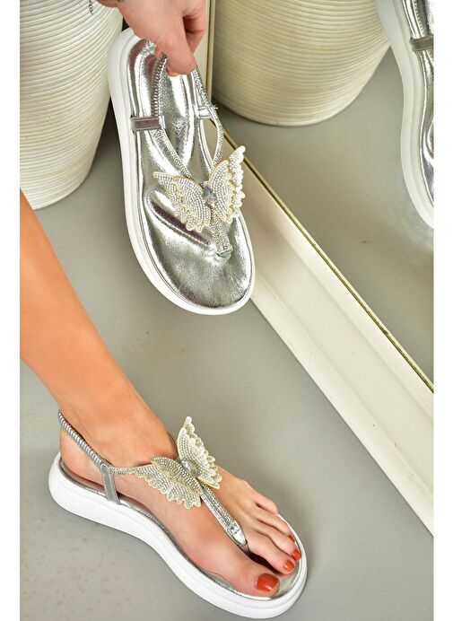 S404086009 Gümüş Parmak Arası Kadın Sandalet - Görsel 2