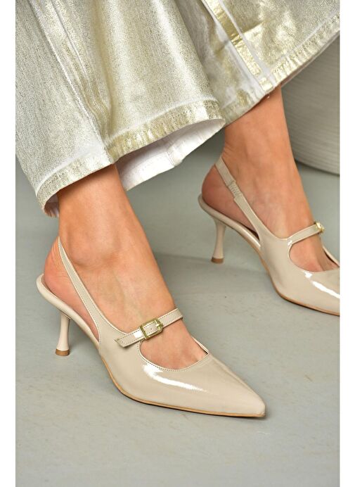 S404200608 Bej Rugan İnce Topuklu Kadın Ayakkabı - Görsel 2