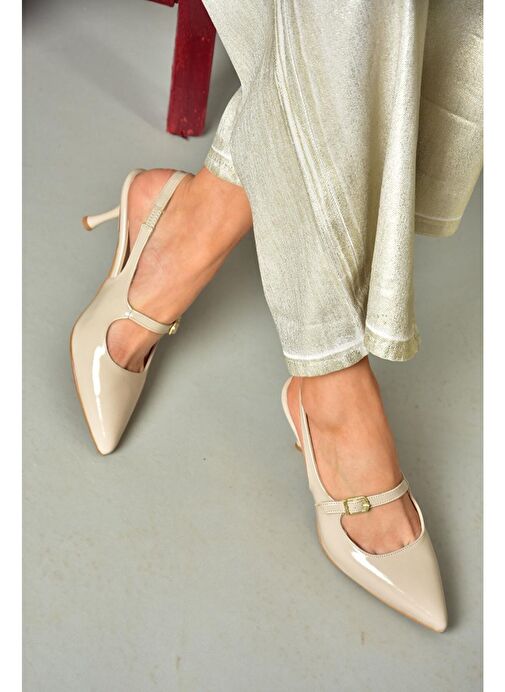 S404200608 Bej Rugan İnce Topuklu Kadın Ayakkabı - Görsel 3