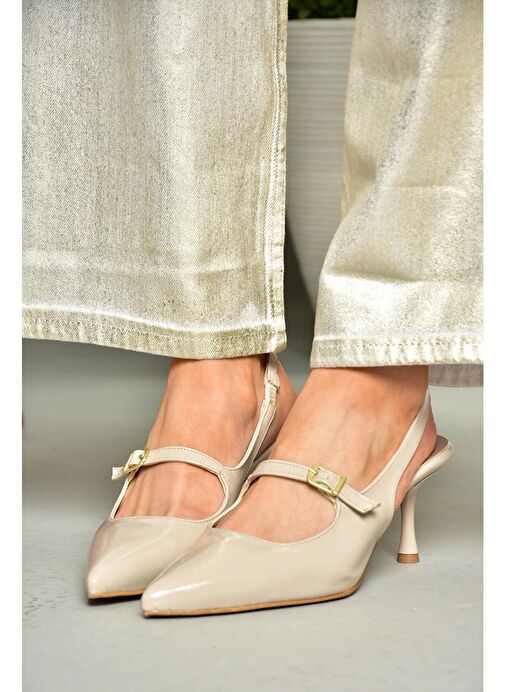 S404200608 Bej Rugan İnce Topuklu Kadın Ayakkabı - Görsel 4