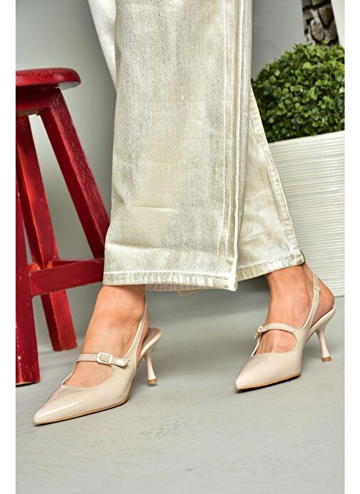 S404200608 Bej Rugan İnce Topuklu Kadın Ayakkabı - Görsel 5