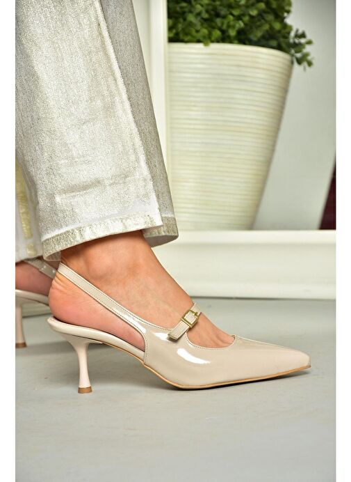 S404200608 Bej Rugan İnce Topuklu Kadın Ayakkabı - Görsel 6