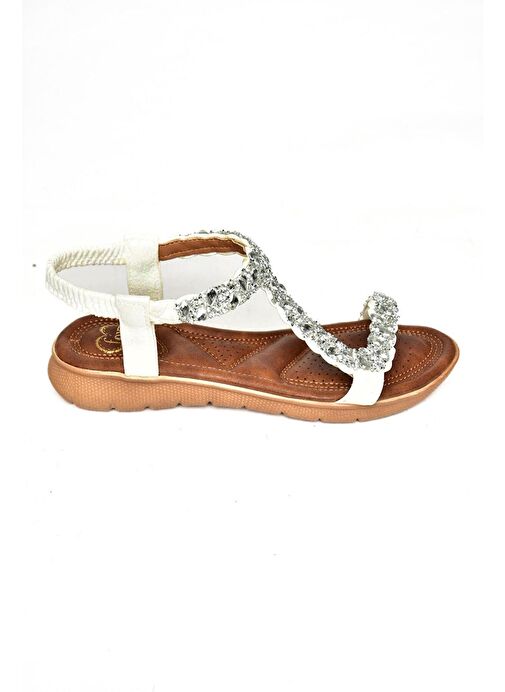 S258014809 Beyaz Alçak Tabanlı Kadın Sandalet - Görsel 7