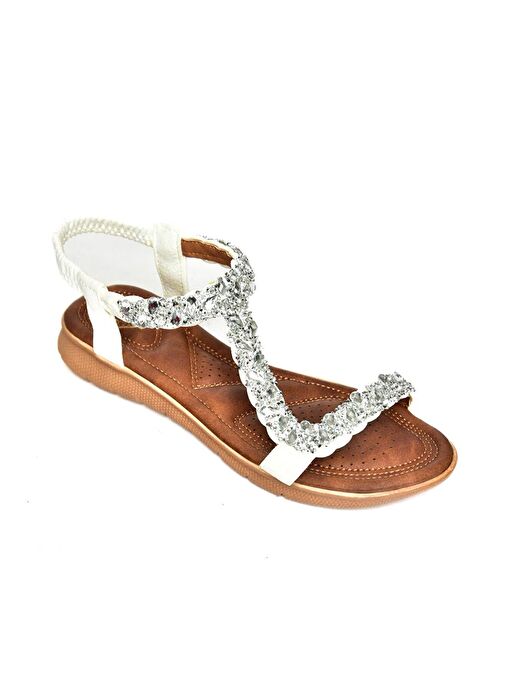 S258014809 Beyaz Alçak Tabanlı Kadın Sandalet - Görsel 8