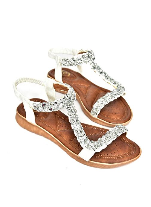 S258014809 Beyaz Alçak Tabanlı Kadın Sandalet - Görsel 9