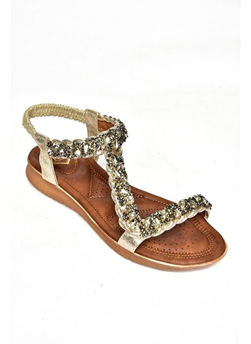 S258014809 Altın Alçak Tabanlı Kadın Sandalet - Görsel 7