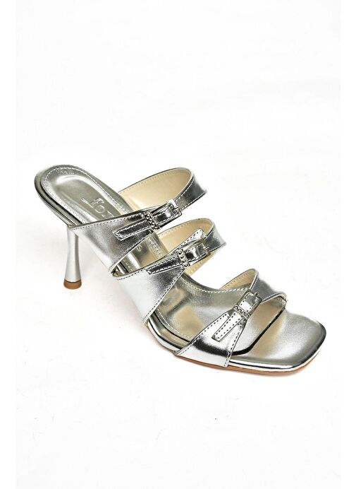 S518200409 Gümüş İnce Topuklu Kadın Terlik - Görsel 8