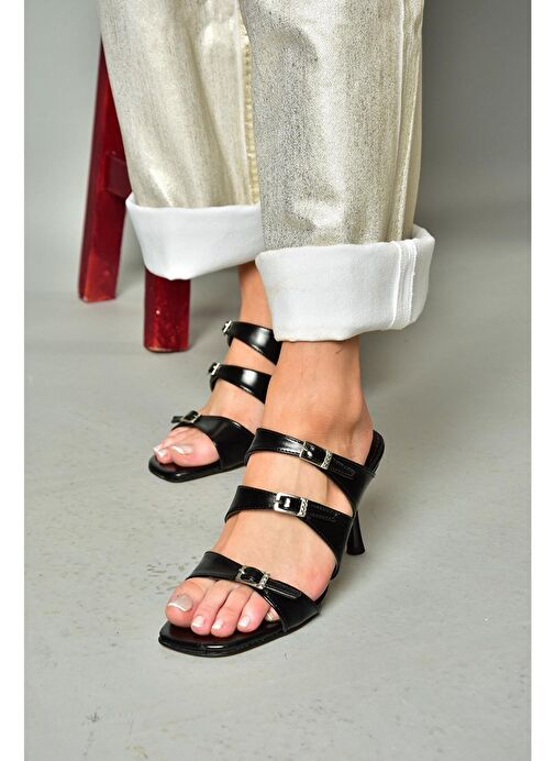 S518200409 Siyah İnce Topuklu Kadın Terlik - Görsel 3