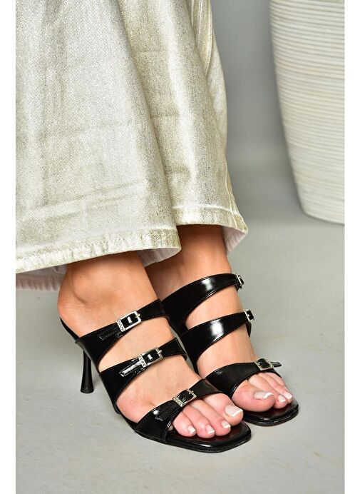 S518200409 Siyah İnce Topuklu Kadın Terlik - Görsel 4