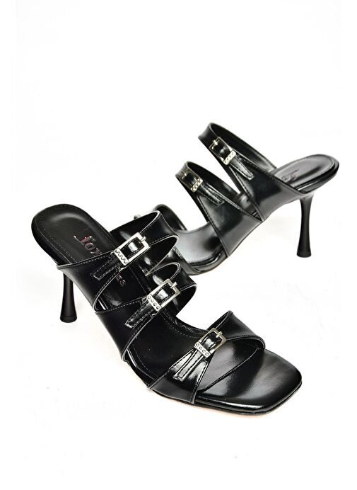 S518200409 Siyah İnce Topuklu Kadın Terlik - Görsel 7