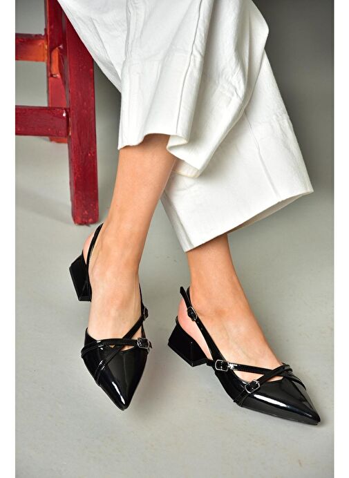 S820393208 Siyah Rugan Alçak Topuklu Kadın Ayakkabı - Görsel 2