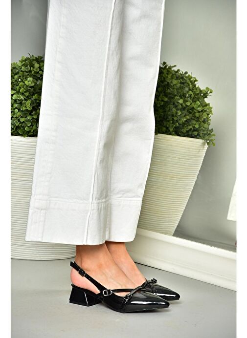 S820393208 Siyah Rugan Alçak Topuklu Kadın Ayakkabı - Görsel 3