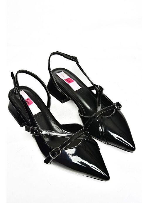 S820393208 Siyah Rugan Alçak Topuklu Kadın Ayakkabı - Görsel 7