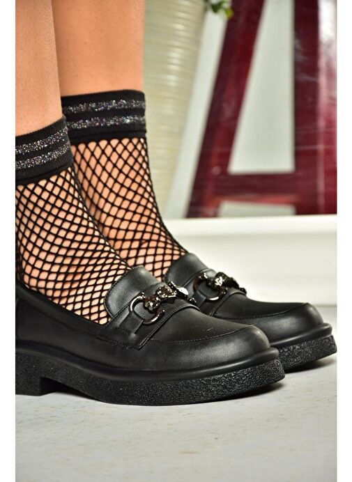 S996613009 Siyah Kalın Tabanlı Makosen Ayakkabı - Görsel 3