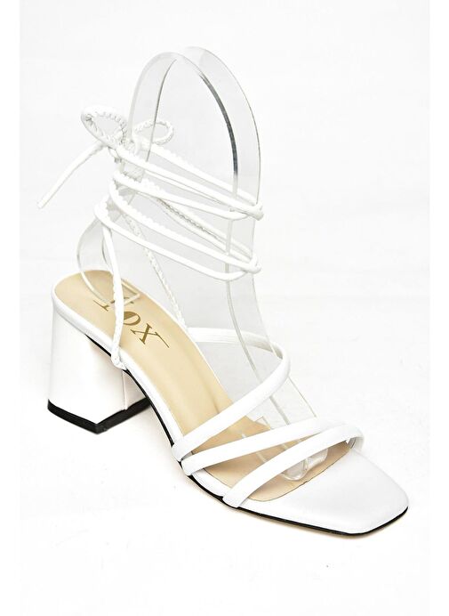 S369683009 Beyaz Kalın Topuklu Bilekten Bağlamalı Kadın Ayakkabı - Görsel 5
