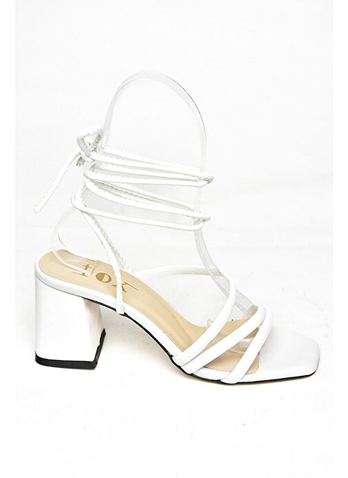 S369683009 Beyaz Kalın Topuklu Bilekten Bağlamalı Kadın Ayakkabı - Görsel 6