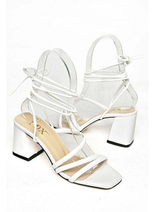 S369683009 Beyaz Kalın Topuklu Bilekten Bağlamalı Kadın Ayakkabı - Görsel 7
