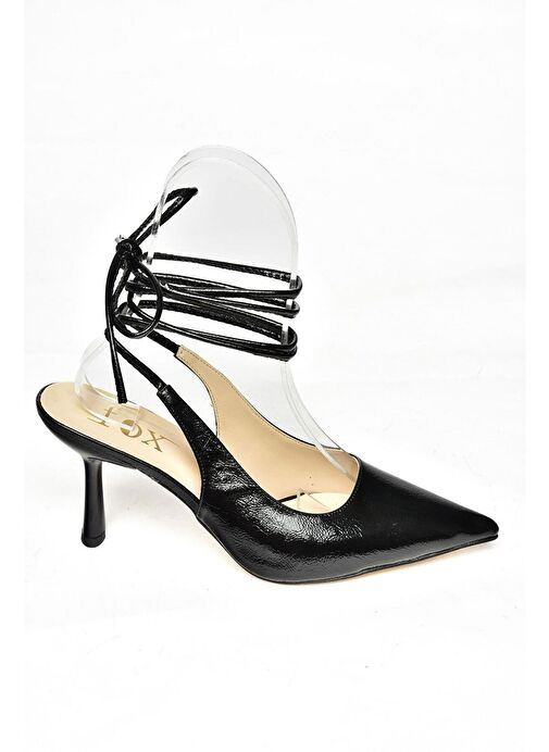 S369751108 Siyah Rugan Bilekten Bağlamalı Topuklu Ayakkabı - Görsel 6