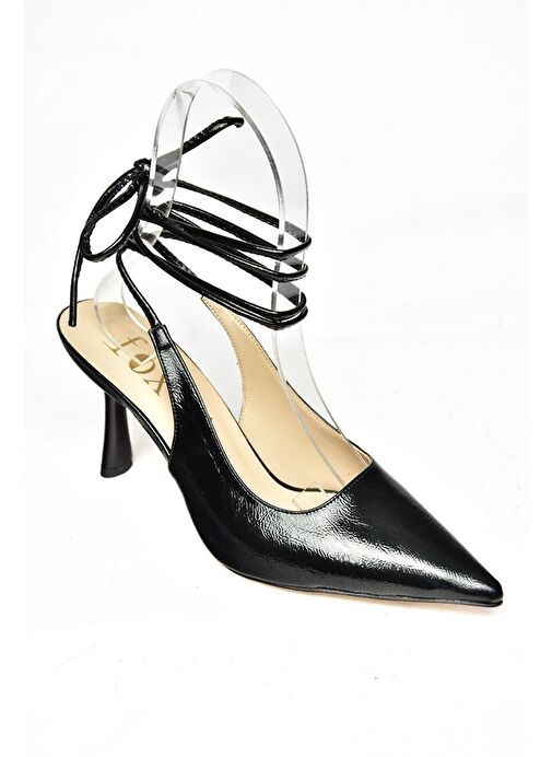 S369751108 Siyah Rugan Bilekten Bağlamalı Topuklu Ayakkabı - Görsel 7