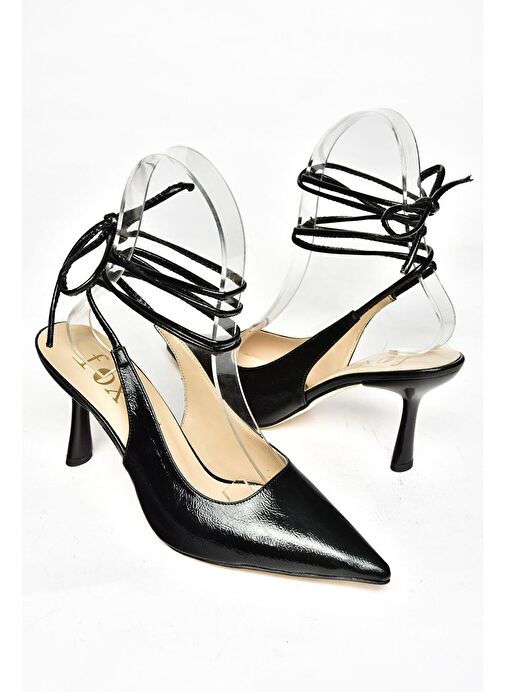 S369751108 Siyah Rugan Bilekten Bağlamalı Topuklu Ayakkabı - Görsel 8