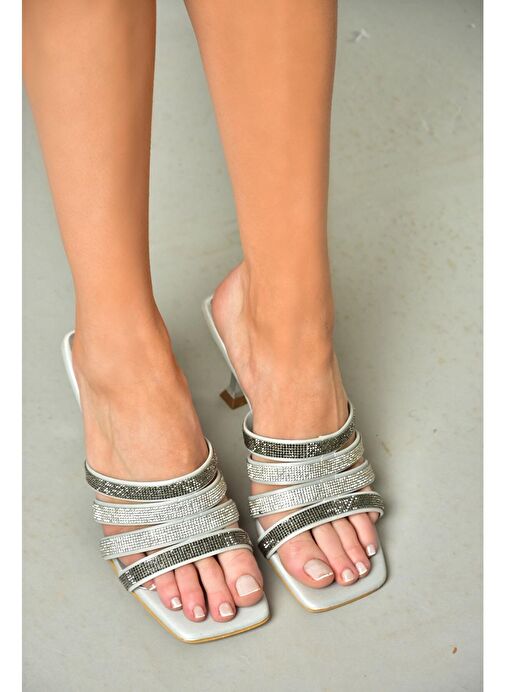 S820130009 Gümüş İnce Topuklu Kadın Terlik - Görsel 6