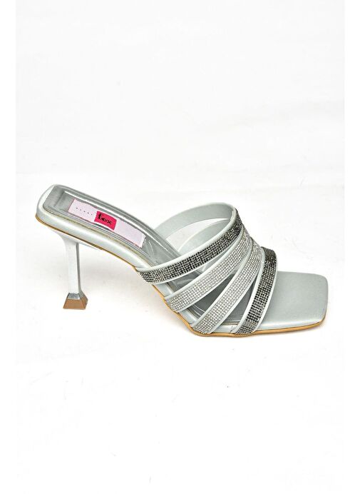 S820130009 Gümüş İnce Topuklu Kadın Terlik - Görsel 7