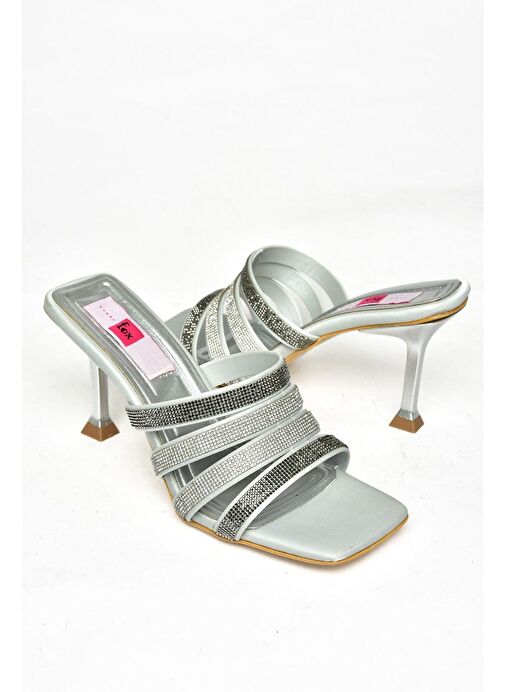 S820130009 Gümüş İnce Topuklu Kadın Terlik - Görsel 8