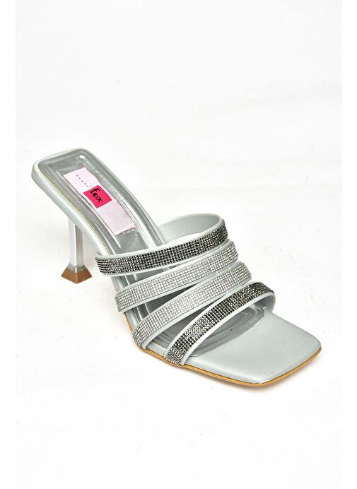 S820130009 Gümüş İnce Topuklu Kadın Terlik - Görsel 9