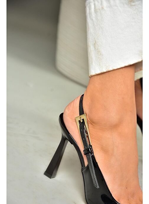 S752084908 Siyah Rugan Kalın Topuklu Kadın Ayakkabı - Görsel 3