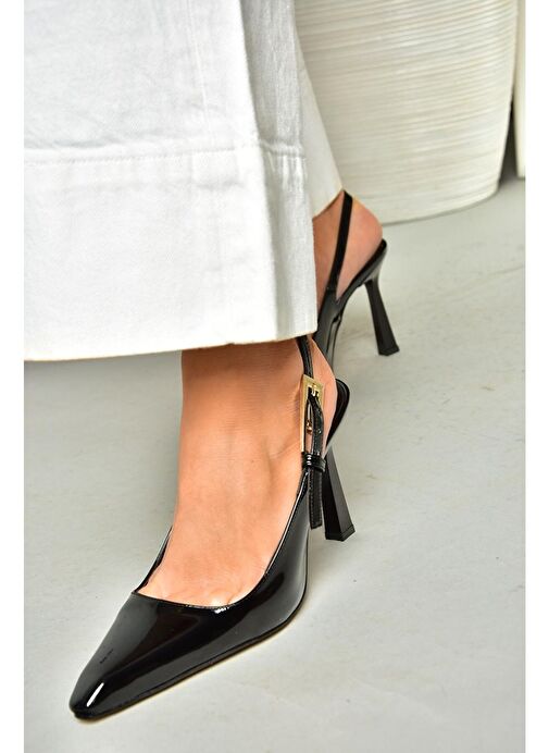 S752084908 Siyah Rugan Kalın Topuklu Kadın Ayakkabı - Görsel 5