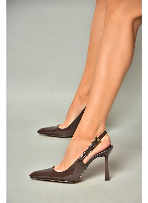 Fox Shoes Kahverengi Kadın Rugan Topuklu Ayakkabı 12526 - Görsel 4