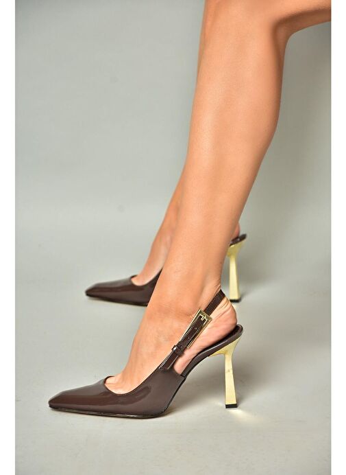 S752098708 Kahverengi Rugan Kalın Topuklu Kadın Ayakkabı - Görsel 4