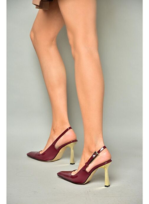 S752098708 Bordo Rugan Kalın Topuklu Kadın Ayakkabı - Görsel 4