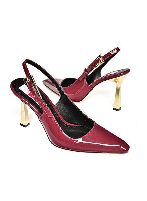 S752098708 Bordo Rugan Kalın Topuklu Kadın Ayakkabı - Görsel 8