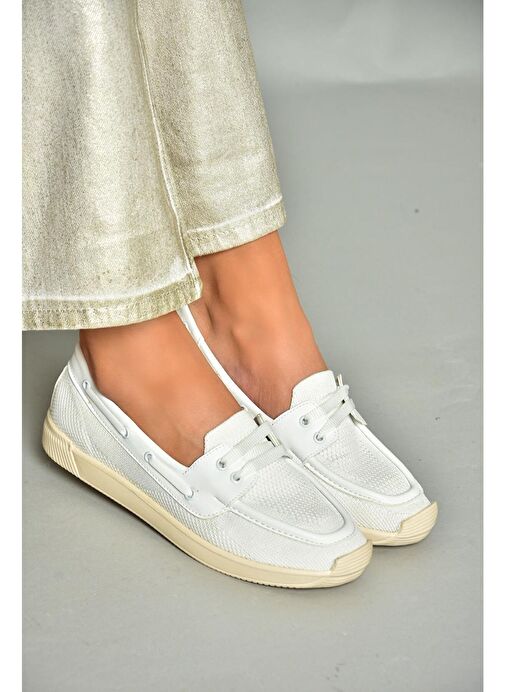 S374610304 Beyaz Kumaş Günlük Kadın Ayakkabı - Görsel 2