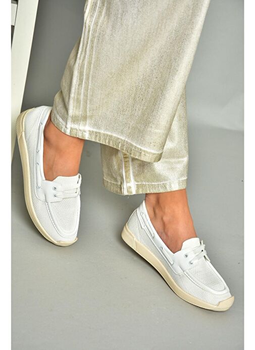 S374610304 Beyaz Kumaş Günlük Kadın Ayakkabı - Görsel 3