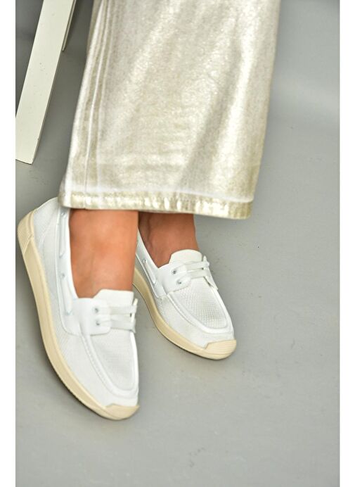 S374610304 Beyaz Kumaş Günlük Kadın Ayakkabı - Görsel 4