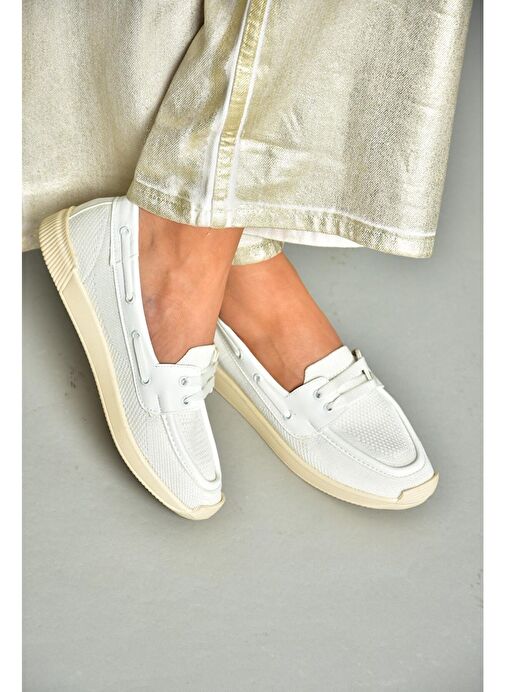 S374610304 Beyaz Kumaş Günlük Kadın Ayakkabı - Görsel 5