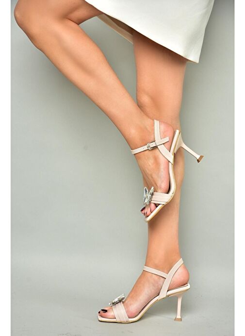 S820207109 Bej Kalın Topuklu Kadın Ayakkabı - Görsel 4