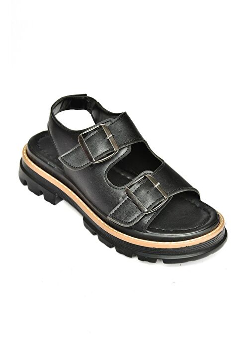 S996079109 Siyah Kalın Tabanlı Kadın Sandalet - Görsel 7