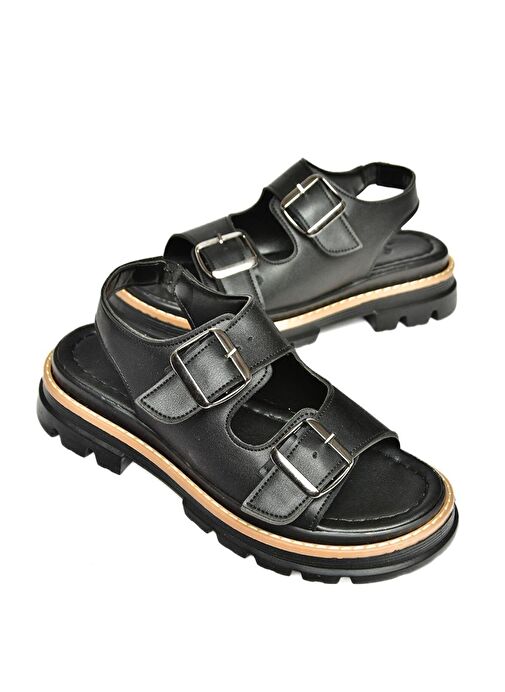 S996079109 Siyah Kalın Tabanlı Kadın Sandalet - Görsel 8