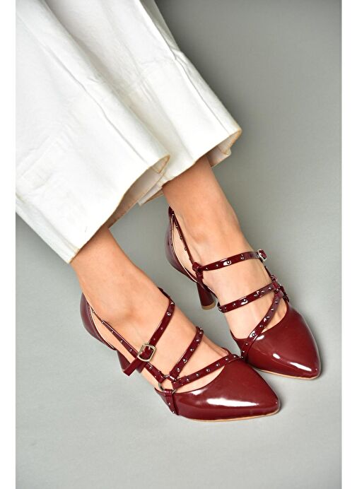 S518203308 Bordo Rugan İnce Topuklu Kadın Ayakkabı - Görsel 3