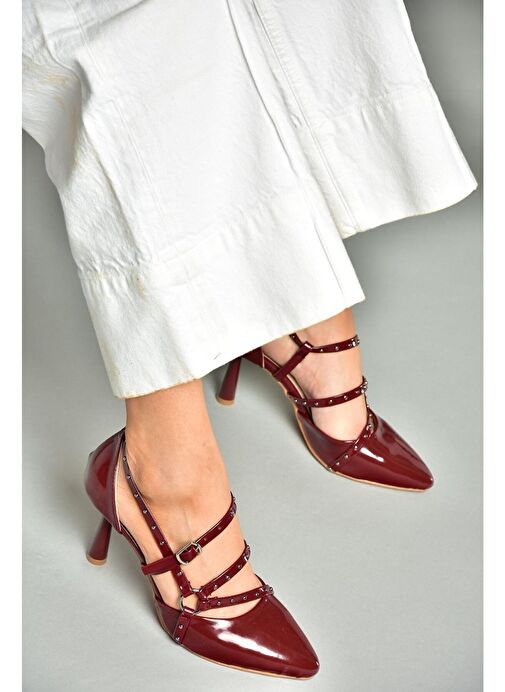 S518203308 Bordo Rugan İnce Topuklu Kadın Ayakkabı - Görsel 4