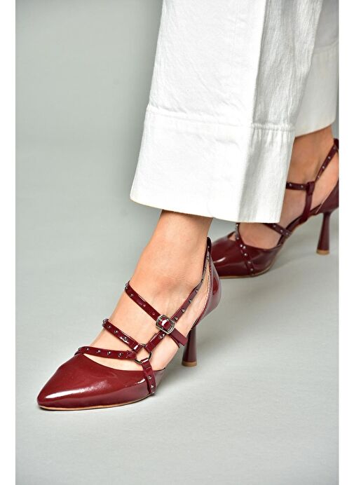 S518203308 Bordo Rugan İnce Topuklu Kadın Ayakkabı - Görsel 5